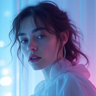 A serene portrait of electronic pop artist Luna Bloom, exuding creativity and introspection.