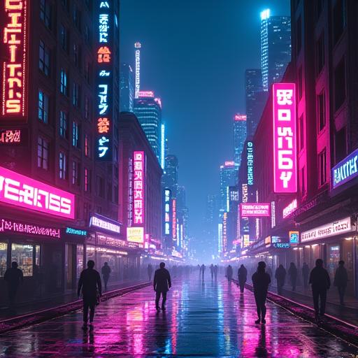 Album art for 'City Lights' by Neon Streets, featuring neon cityscapes.