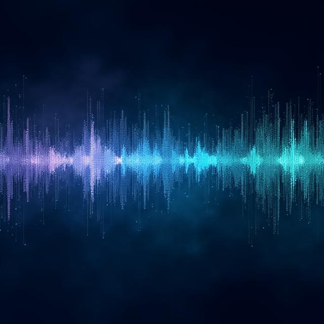 Abstract visualization of sound waves for film, depicting intricate audio landscapes.